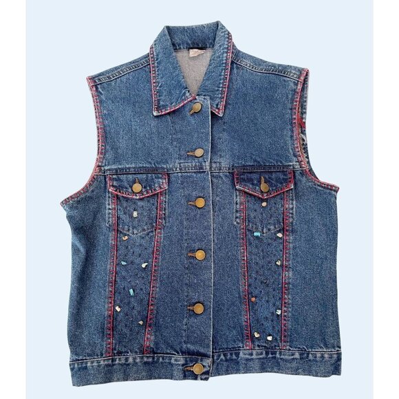 Vintage CEJON Denim Embellished 90s / 00s Vest Size Med - Picture 2 of 7